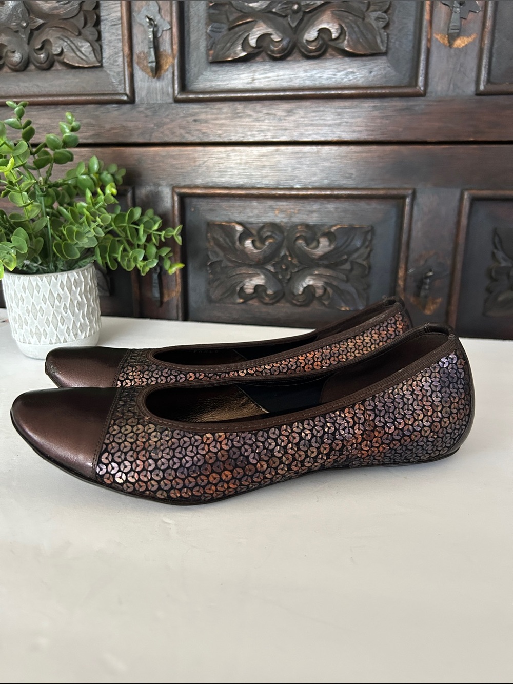 Donald J. Pliner Bronze Sequin Cap-Toe Ballet Flats